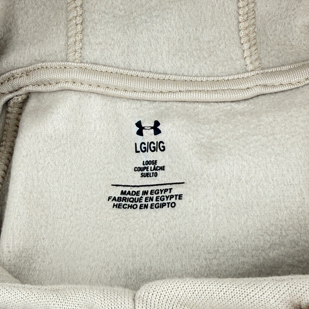 Under Armour Mems Size Large Tan Hoodie Fleece Hooded Sweatshirt Kangaroo Pocket - Picture 2 of 12